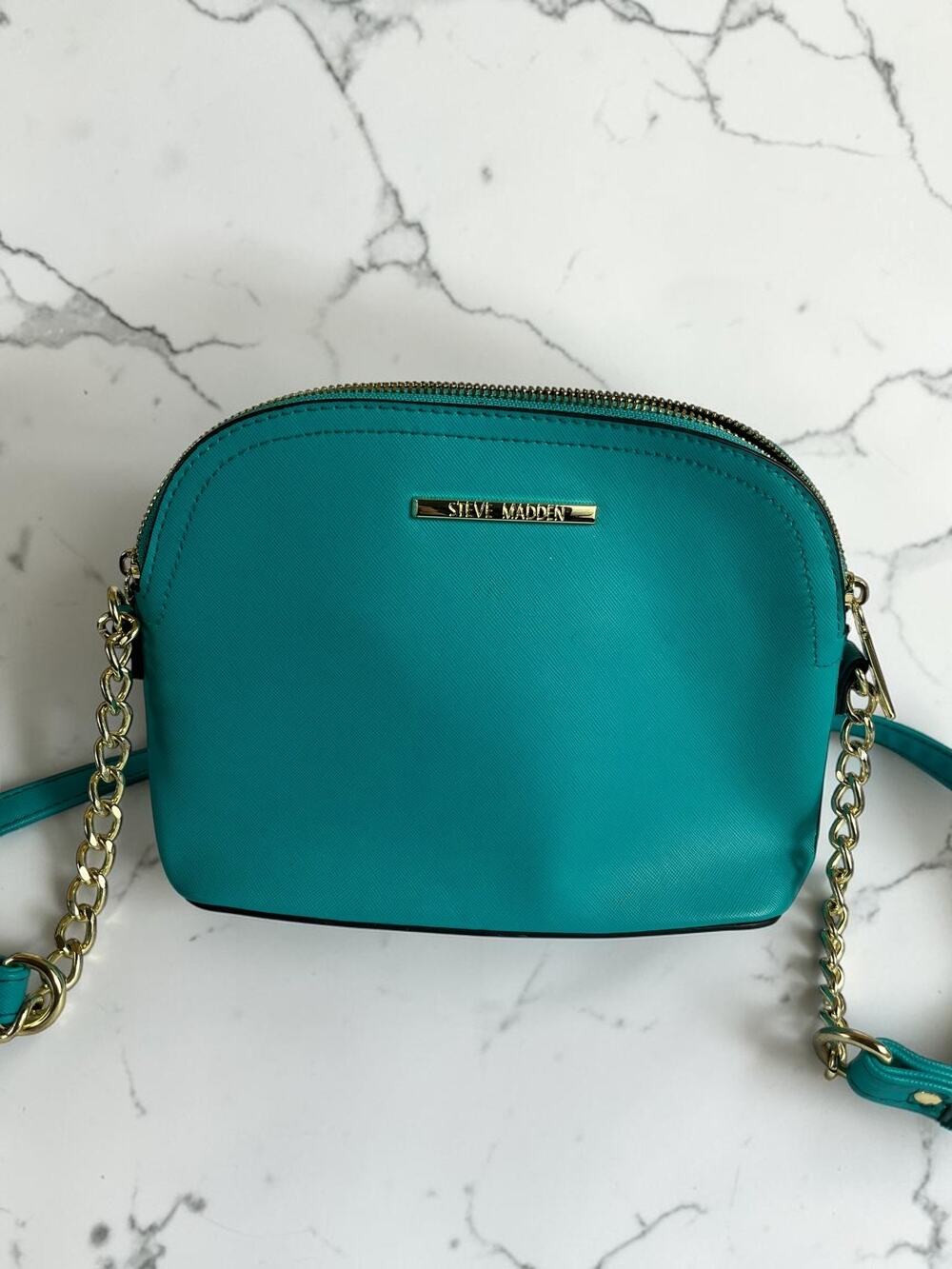 Steve Madden Teal Crossbody Bag Gold Chain Strap Saffiano Mini Purse